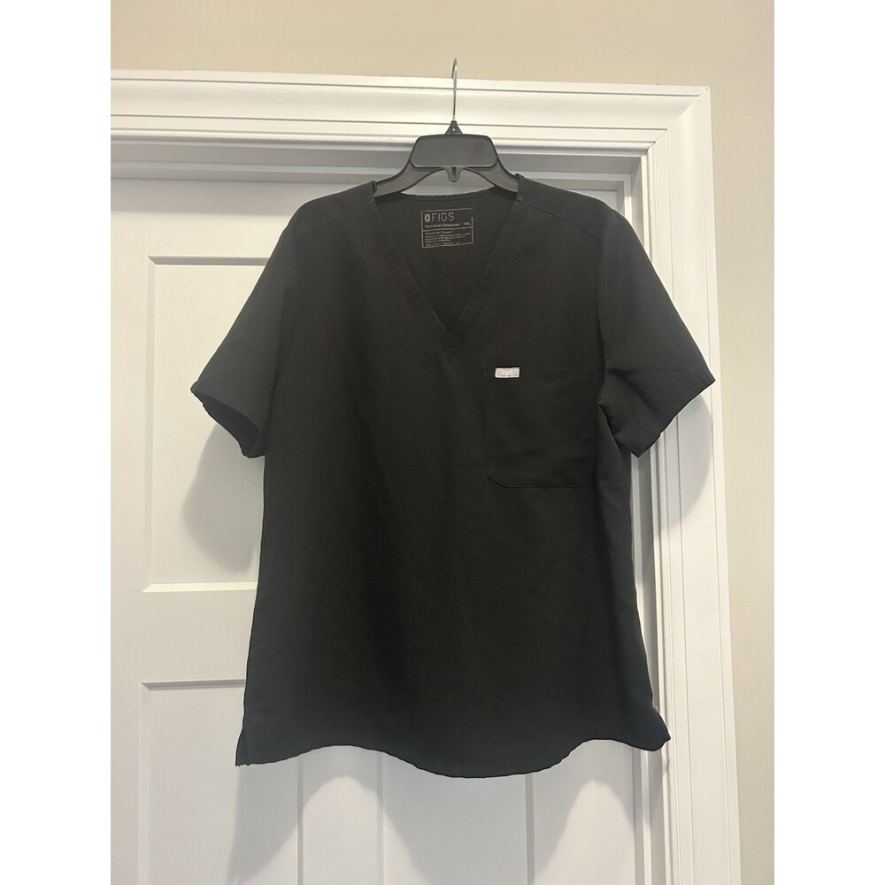 Figs Scrub Shirt Women’s XXL Black Top Catrina Single Pocket Comfort Polyester